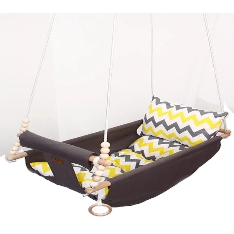 Child Outdoor Hammock Indoor Baby Montessori Rope Swing natural Wooden Baby Swing