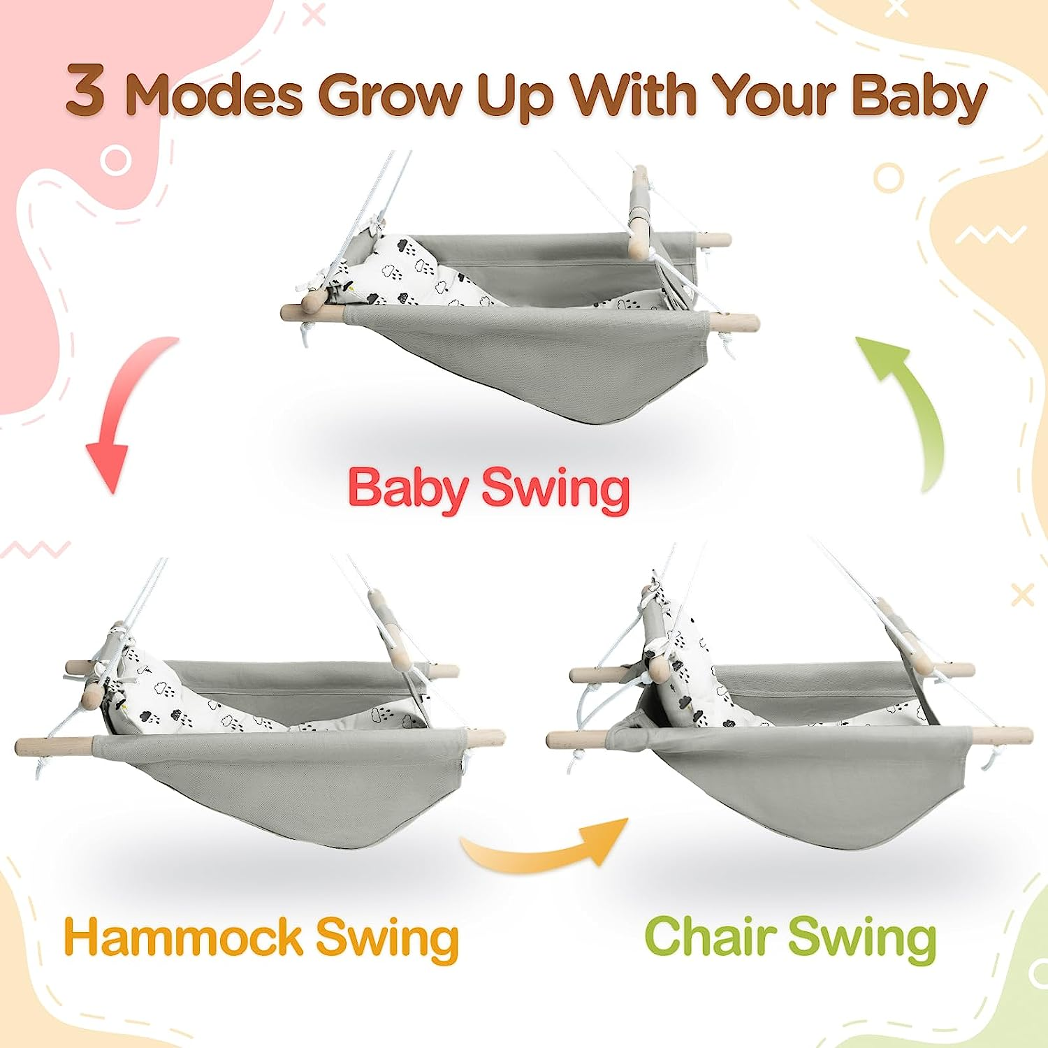 Hammock Swing Indoor and Outdoor with Safety Belt and Mounting Hardware Hanging Swing Seat Chair for Baby and Toddler