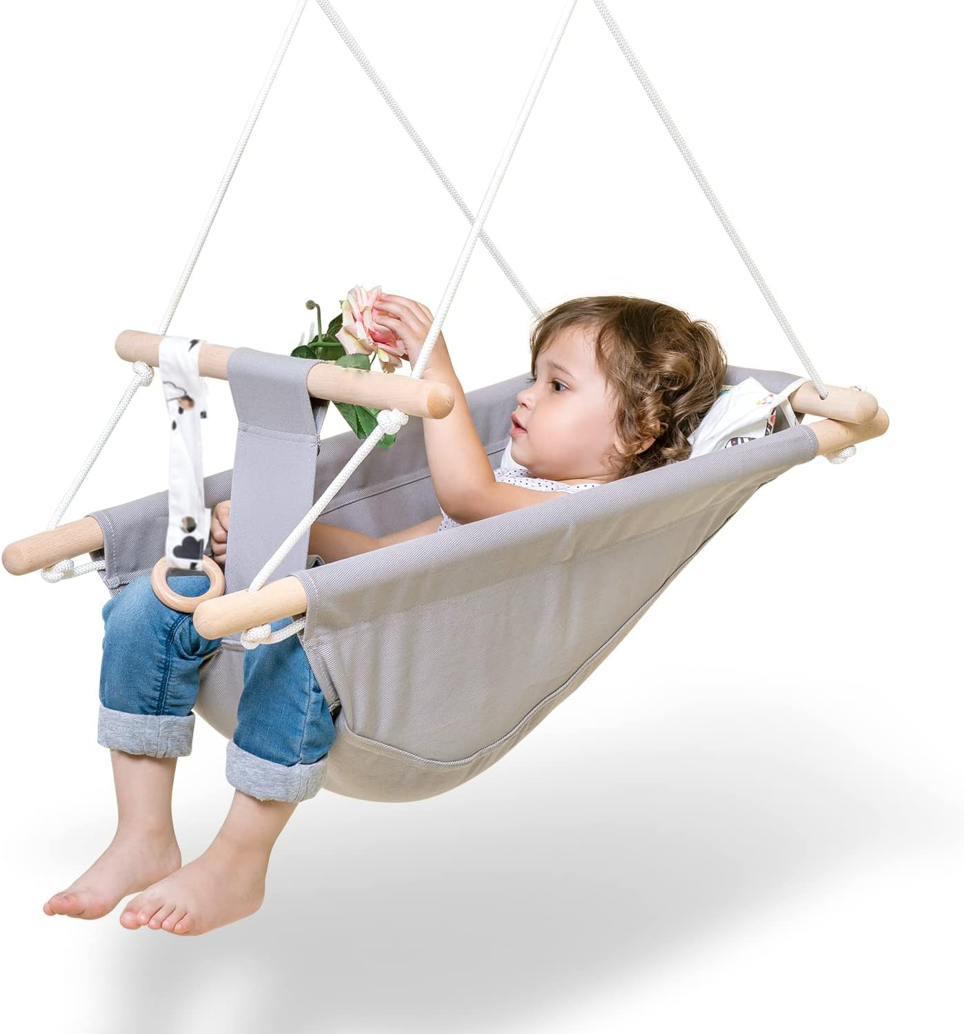 Hammock Swing Indoor and Outdoor with Safety Belt and Mounting Hardware Hanging Swing Seat Chair for Baby and Toddler