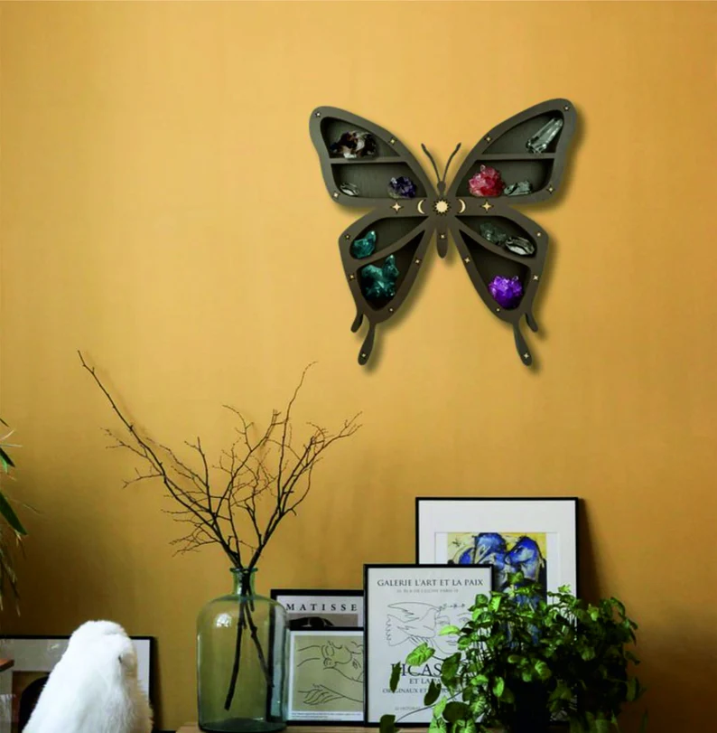 Butterfly Home Decor Dark Butterfly Crystal Display wood Shelf