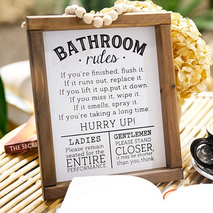 Farmhouse Half  Funny Toilet Bathroom Rules Wood Wall Sign With Beaded Hanger