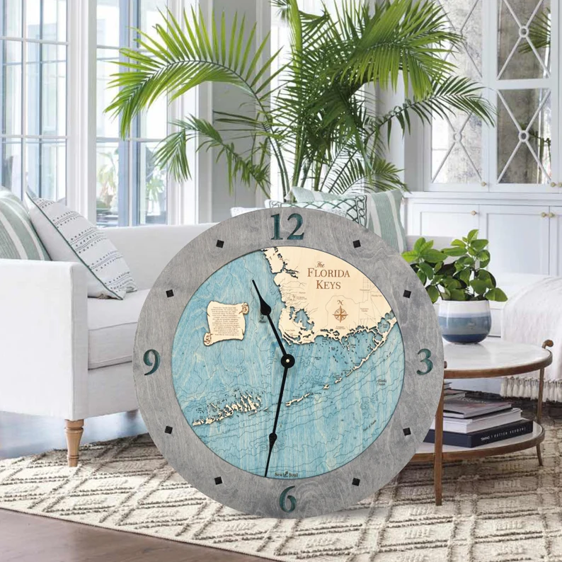 Nautical Wall Art 3D Coastal Wall Map Florida Keys Nautical wooden world map clock