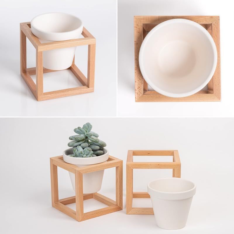 Chunlei OEM 2 piece vase set Solid Wood Frames Plant Holder Set Wall Planters Hanging Flower Pots for Walls Tables