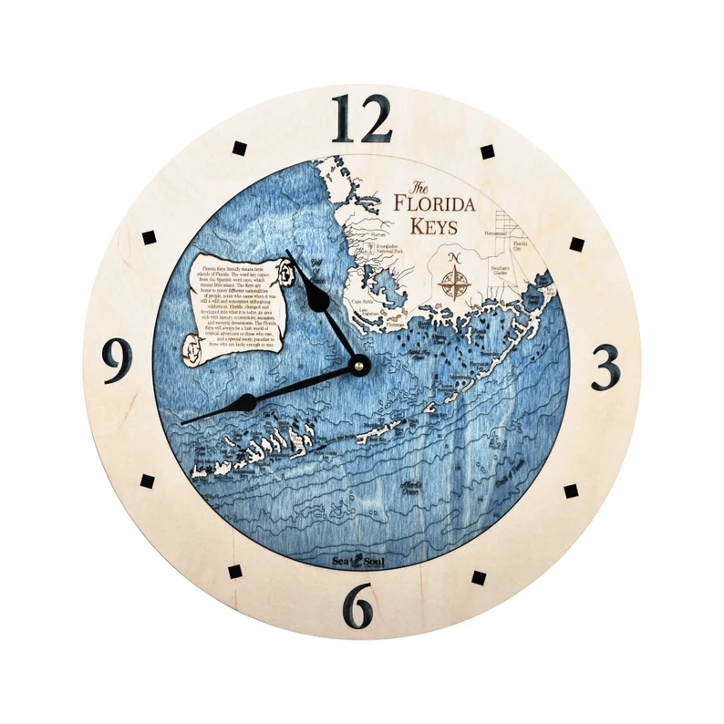 Nautical Wall Art 3D Coastal Wall Map Florida Keys Nautical wooden world map clock