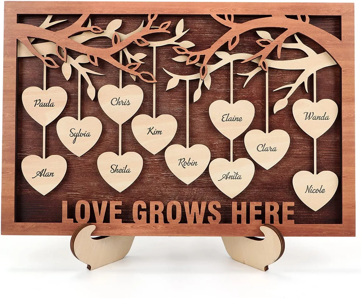 chunlei OEM cadre suspendu en bois  3D Family Tree Wall Personalized Family Name Wooden Sign