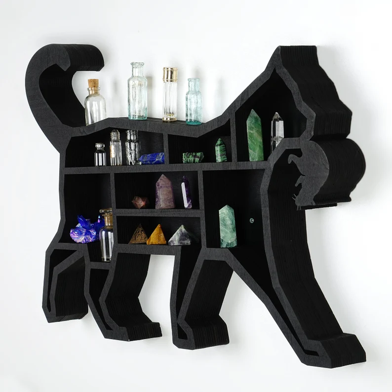 Gothic decor Witch decor  Cat Crystal Black Cat crystal wall shelf