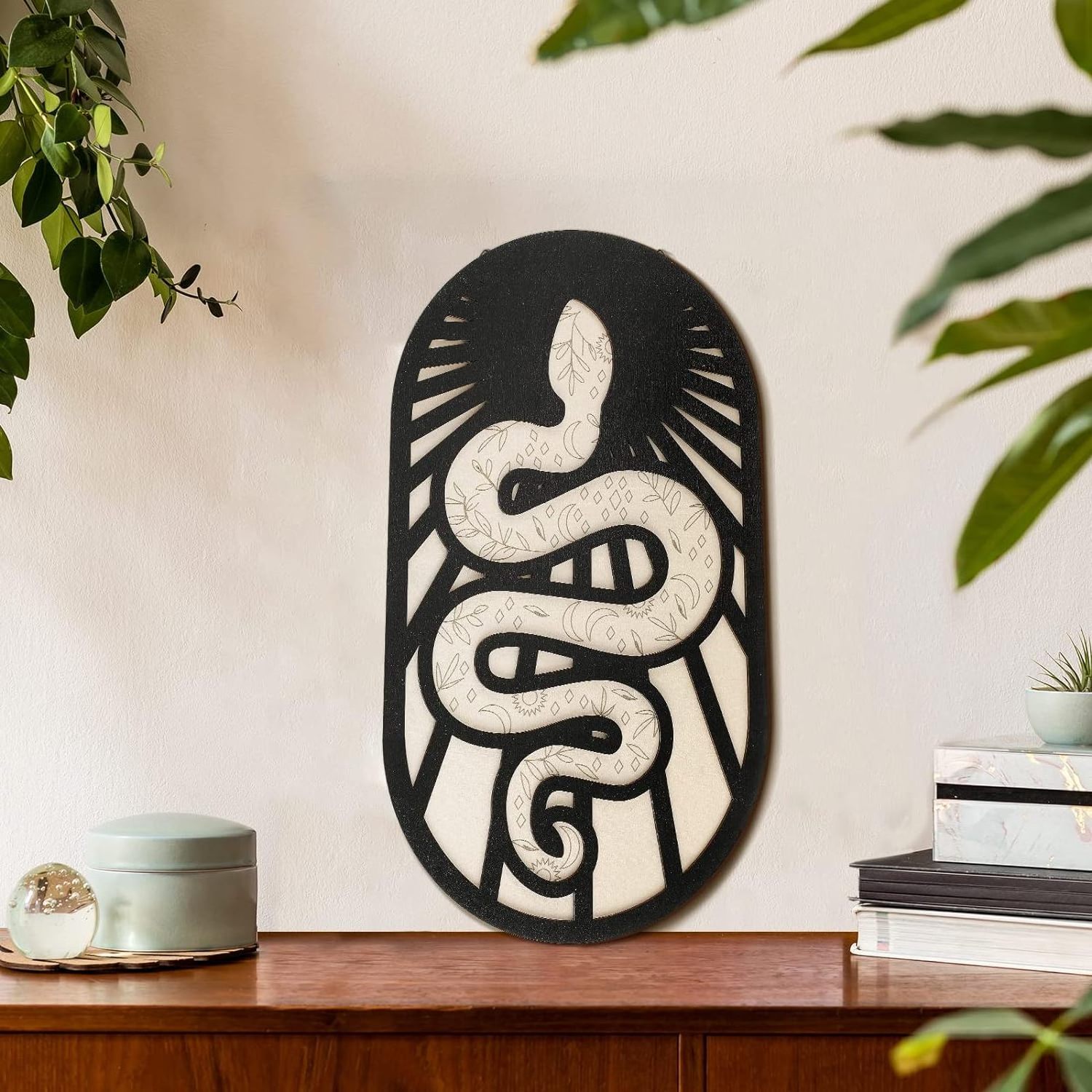 Snake Wall Decor Earthy Room Wall Decor Floral Snake Wall Art Boho Witchy Cute Wooden Snake Decor Aesthetic for Living Room