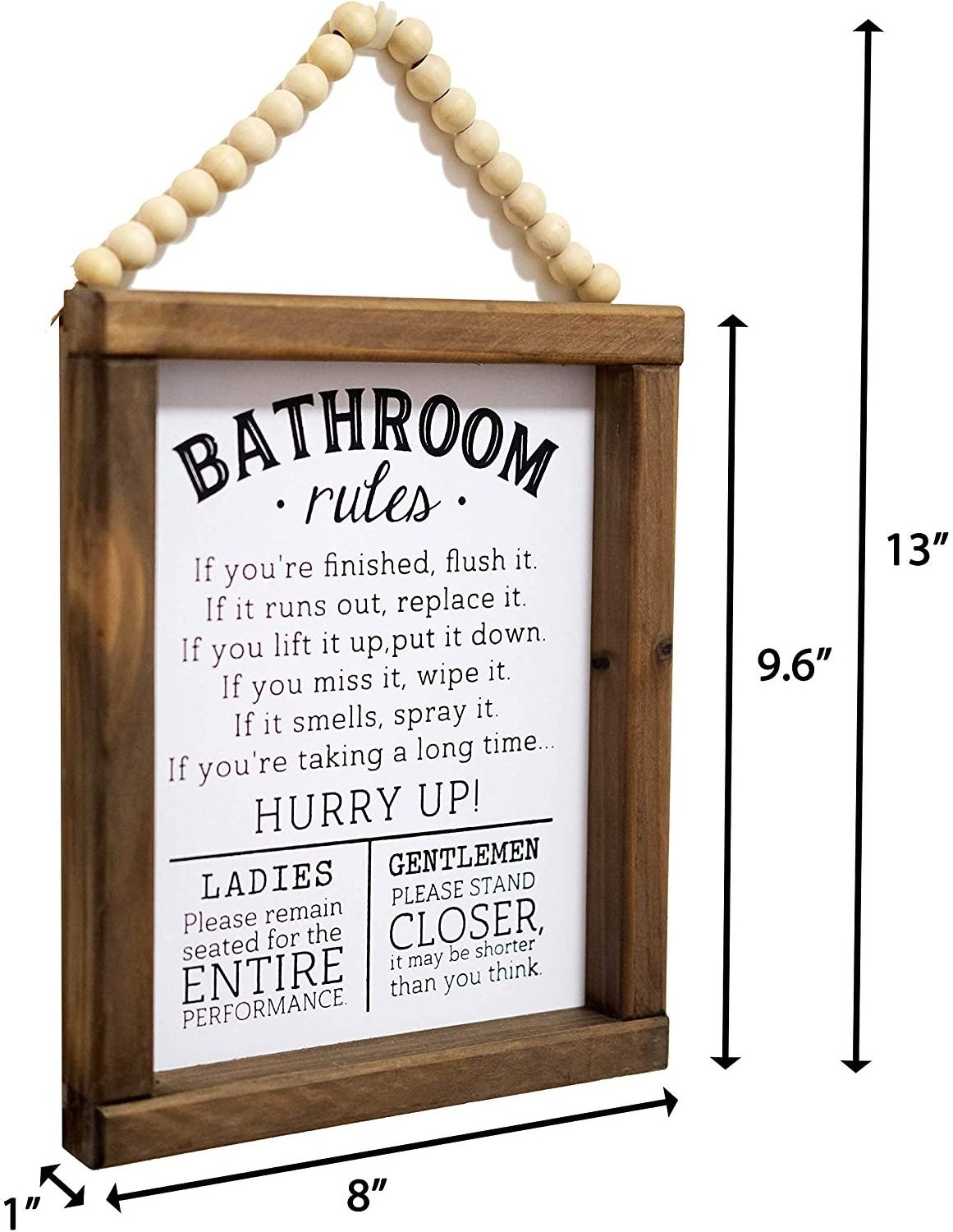 Farmhouse Half  Funny Toilet Bathroom Rules Wood Wall Sign With Beaded Hanger