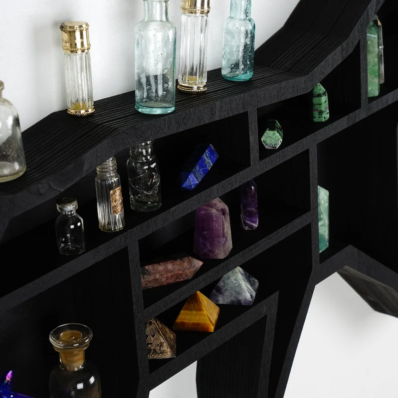 Gothic decor Witch decor  Cat Crystal Black Cat crystal wall shelf