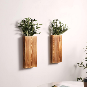 Chunlei OEM 2 Pack Farmhouse Wooden Pocket Vase Wall Decor for Living Room Bedroom