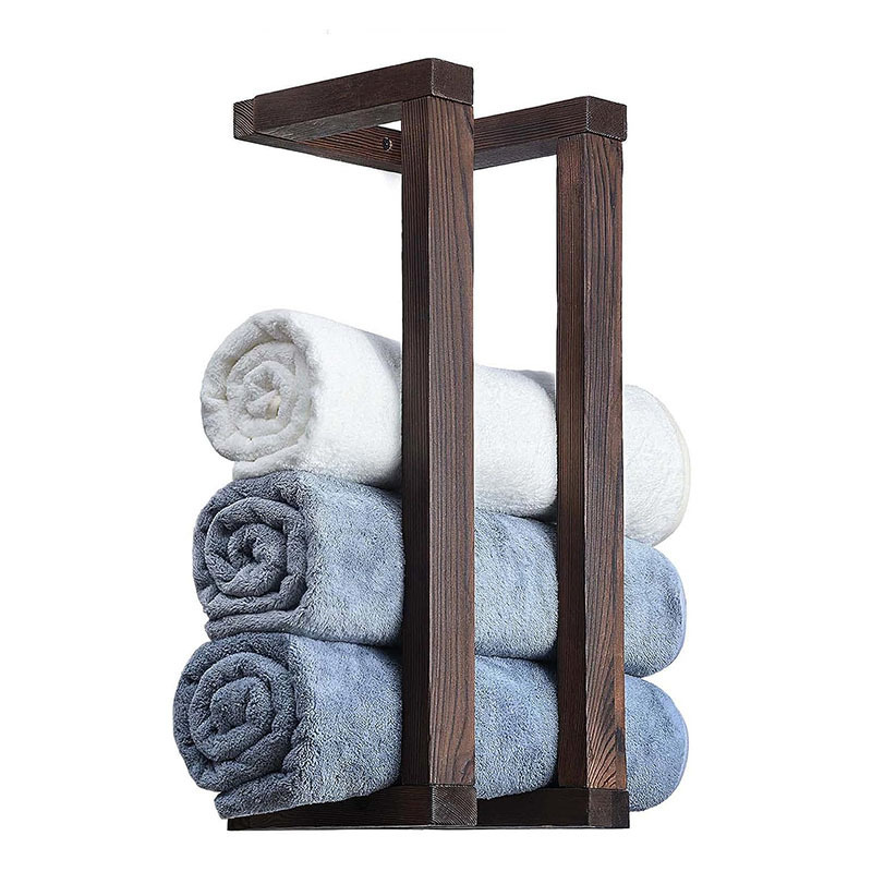 Mounted Towel Holder with Installation Tool Wooden Towel Rack for Bathroom Decorative Pine Rolled Towel Shelf