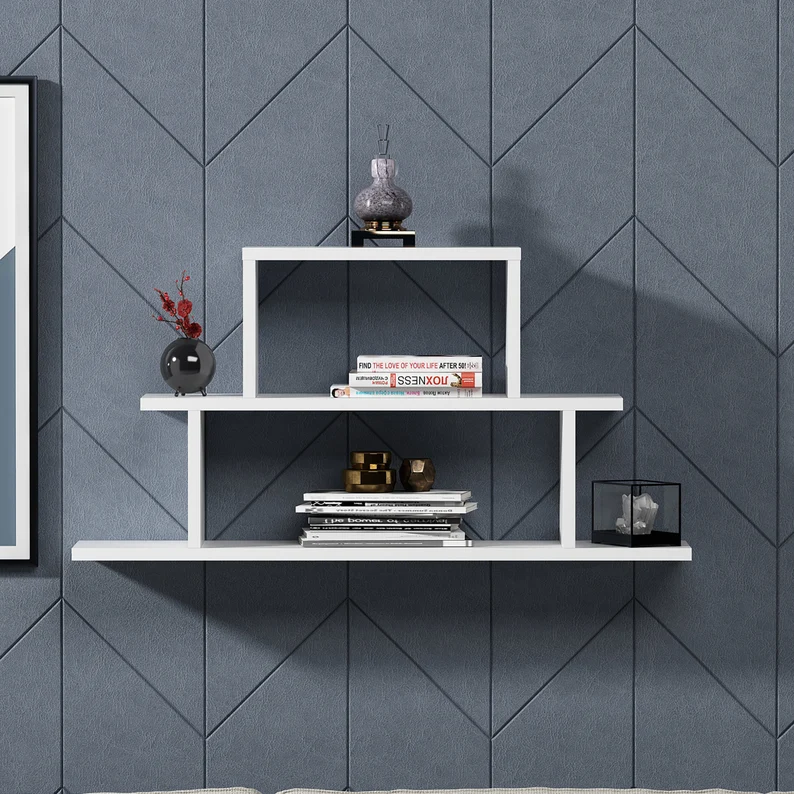 2 Tier Shelf  Modern Shelving  White Oak Anthracite Pacific Floating Wall Shelf