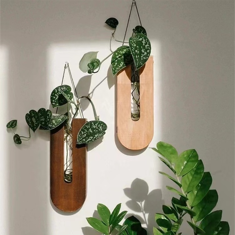 Chunlei OEM Indoor Wall Planter Boho Flower Vase Wooden Hanging Planter Wall Decoration 3-piece Set