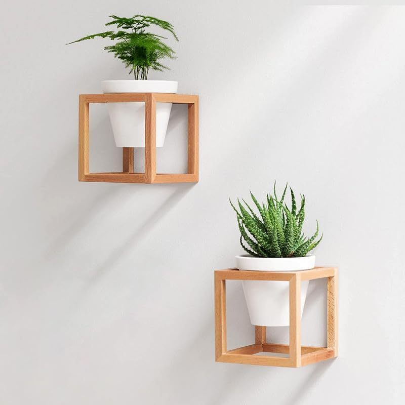 Chunlei OEM 2 piece vase set Solid Wood Frames Plant Holder Set Wall Planters Hanging Flower Pots for Walls Tables