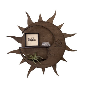 Hippy Decor Sun Moon wood  Celestial Shelf for Crystal Display