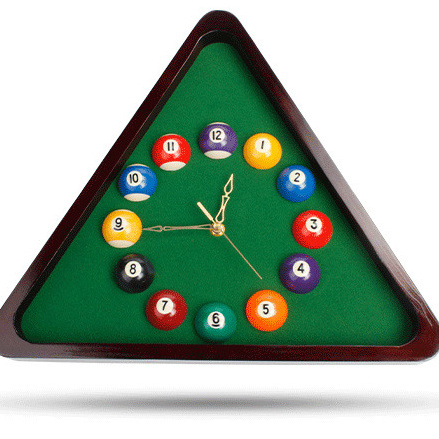 Chunlei OEM Home Decor Sports Style Timing Ball Clock Snooker Billiards Triangle Wooden Wall Clock