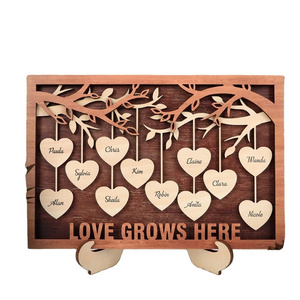 chunlei OEM cadre suspendu en bois  3D Family Tree Wall Personalized Family Name Wooden Sign