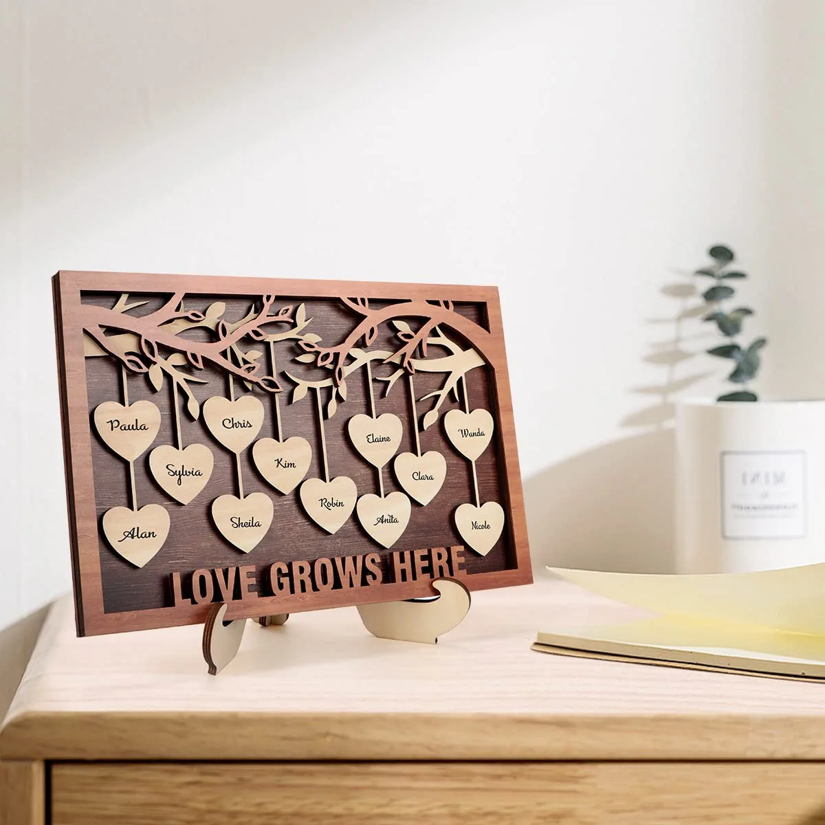 chunlei OEM cadre suspendu en bois  3D Family Tree Wall Personalized Family Name Wooden Sign