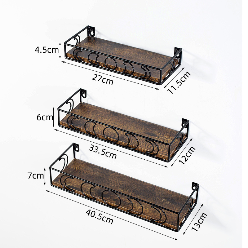 Wall Storage Holder Hanging Organizer Iron Wood Collocation Wall Hanging Storage Rack 6 Hooks Bathroom Towel Rack Retro Brown