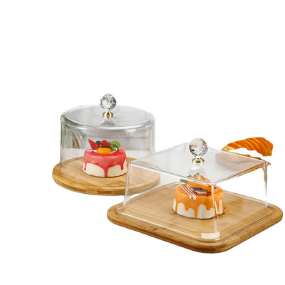 Acrylic Dome Cover Square Cake Display Plate Bread Serving Platter Dessert Storage Tray for Wedding Party Supplies