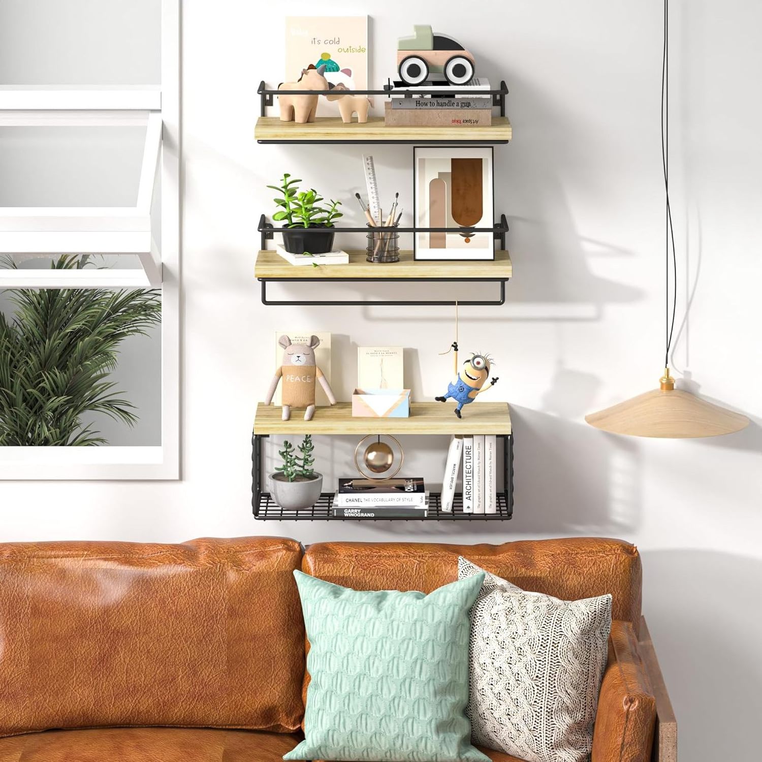 3+1 Bathroom Shelves Over Toilet with Wire Storage Basket, Bathroom Wall Shelves with Towel Bar