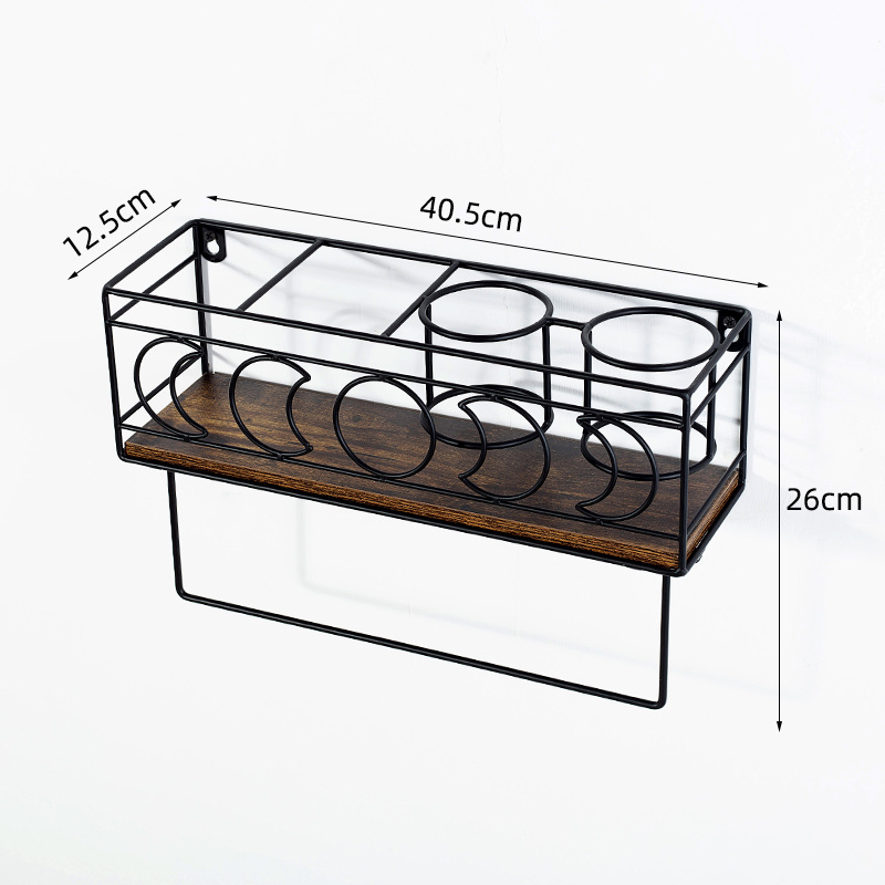 Wall Storage Holder Hanging Organizer Iron Wood Collocation Wall Hanging Storage Rack 6 Hooks Bathroom Towel Rack Retro Brown