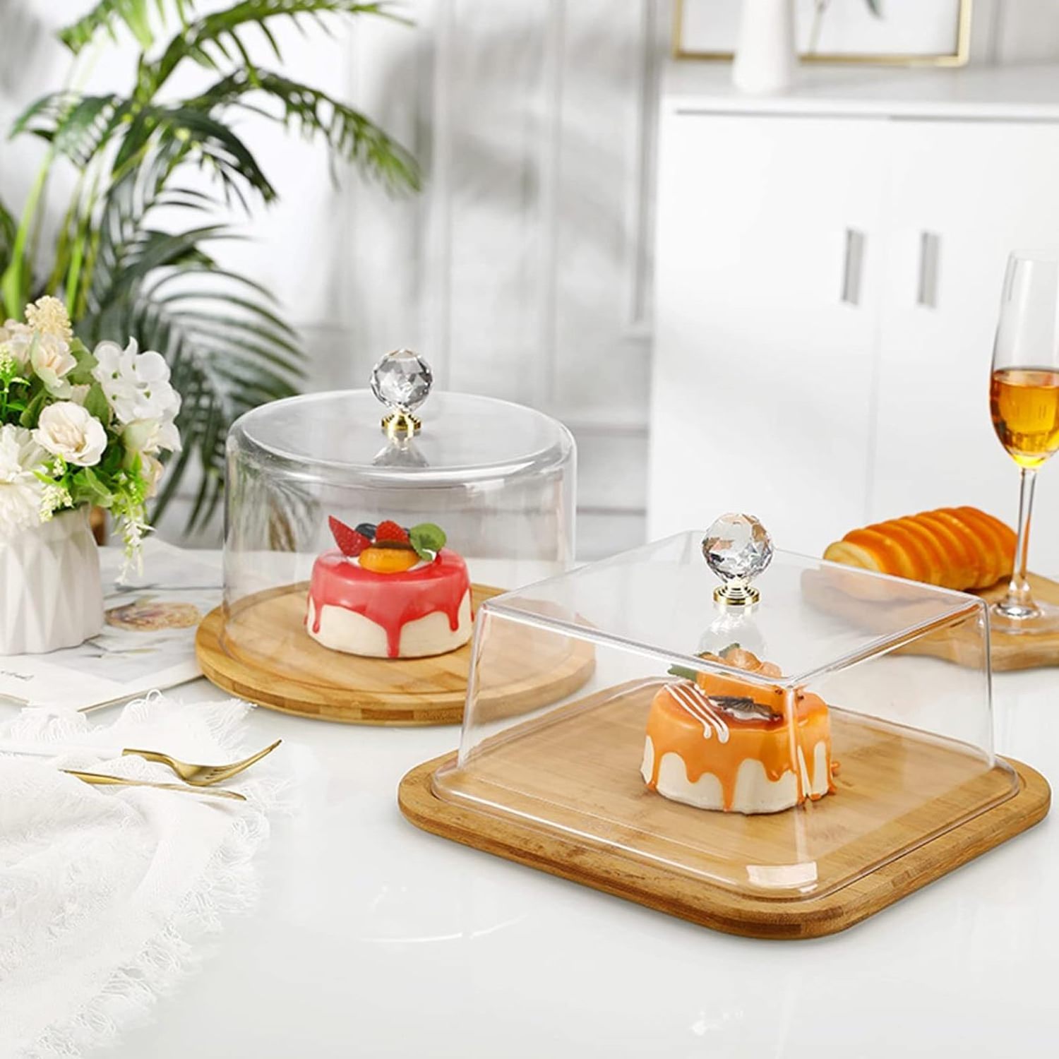 Acrylic Dome Cover Square Cake Display Plate Bread Serving Platter Dessert Storage Tray for Wedding Party Supplies