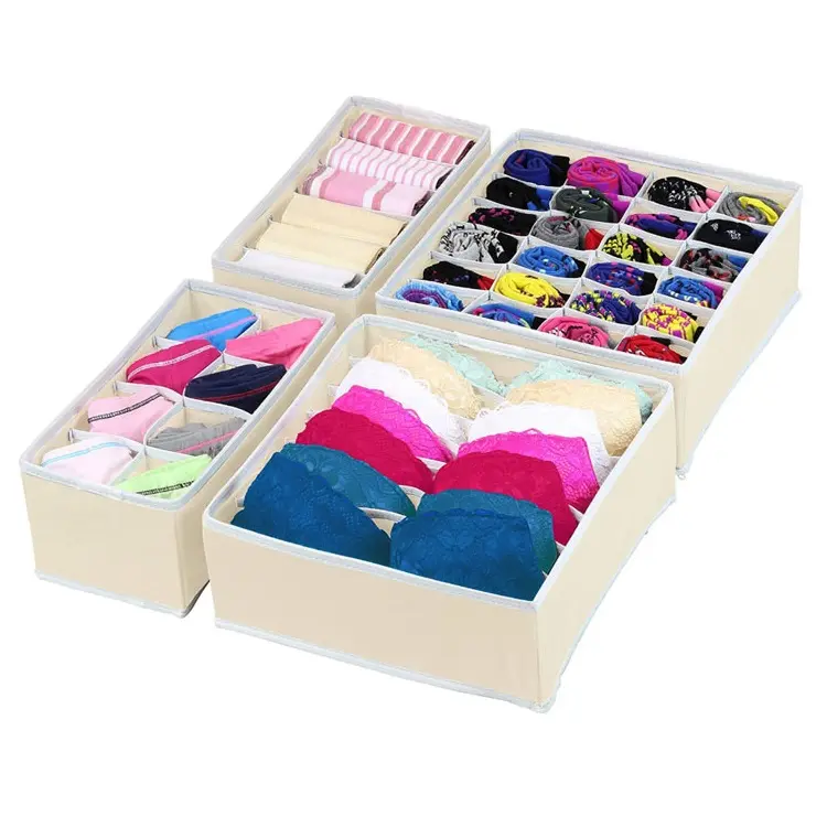 Set of 4 Pack Fabric Closet Underwear Organizer Reusable Drawer Divider Foldable Storage Box