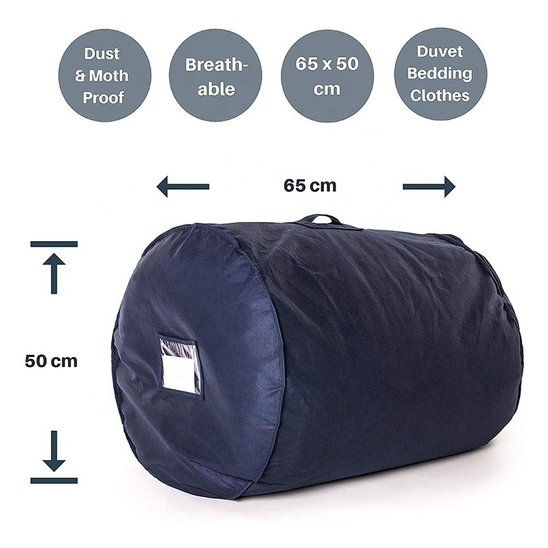 Cylinder Non-Woven Blue Eco-friendly Reusable Clothes Storage Bag Wardrobe Storage Organizer for Moving House Bedding Duvet