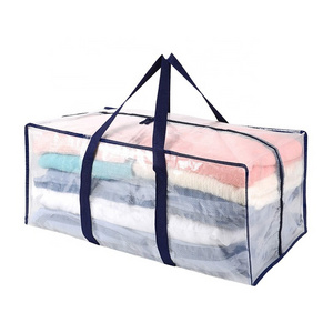 Foldable Heavy Duty Extra Large Clear Quilt Clothes Organizer Moving Tote Storage Bag