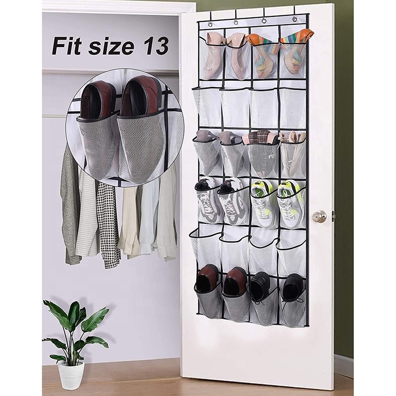 24 Large Mesh Pockets Holder Over the Door Hanging Shoe Organizer Hanging Shoe Rack