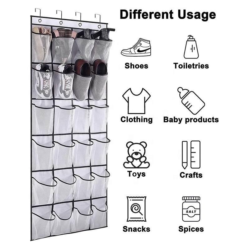 24 Large Mesh Pockets Holder Over the Door Hanging Shoe Organizer Hanging Shoe Rack