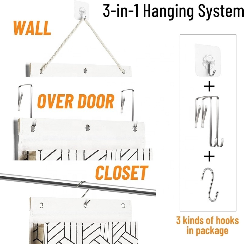 Multi Functional Waterproof Over Door Hanging Storage Bags Linen Cotton Fabric Wall Mount Closet Organizer