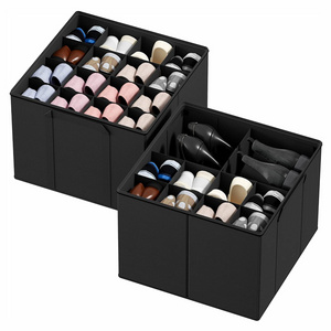 Closet shoe storage rack 2pcs foldable shoe storage container basket box with adjustable partition for 16-32 pairs