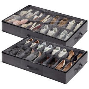 Under bed shoe storage bag Foldable shoe rack storage box with reinforced handle and transparent lid for women's and men's shoes