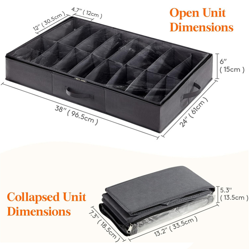 Under bed shoe storage bag Foldable shoe rack storage box with reinforced handle and transparent lid for women's and men's shoes