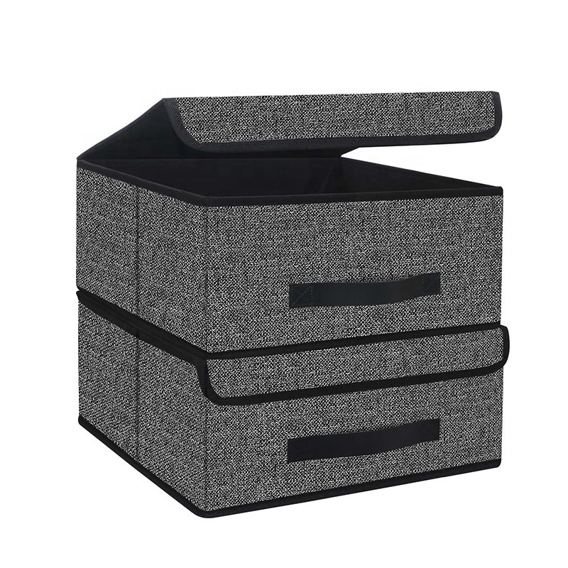 Foldable Storage Bins Cubes Boxes with Lid Storage Box Cube  Cubby Basket Closet Organizer Pack of 2 with Leather Handles