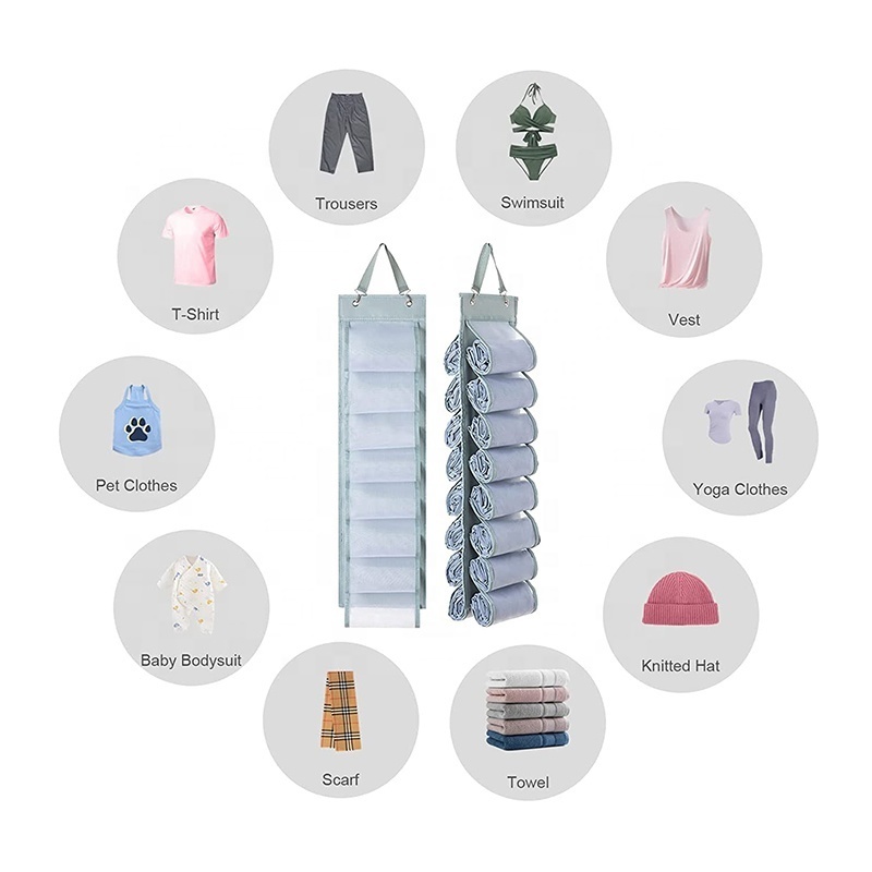 Custom Oxford Hanging Closet Wardrobe Organizer with 16 Roll Compartment for Clothes Yoga Pant Tank Top Towel Underwear T-shirt