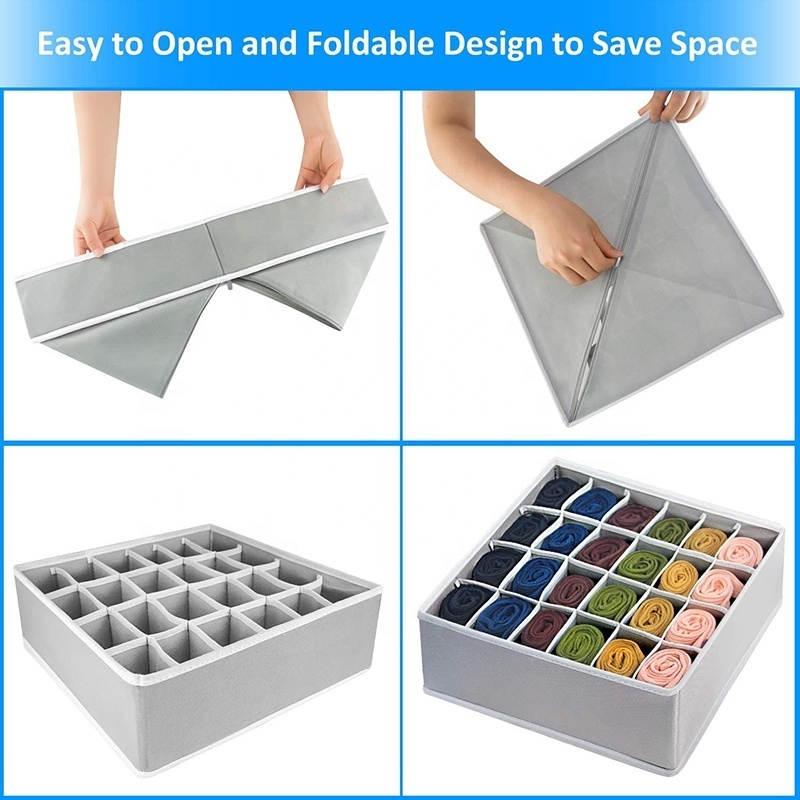 4 Pack Sock Underwear Drawer Organizer Dividers, Foldable Fabric Dresser Closet Organizers and Storage Bins