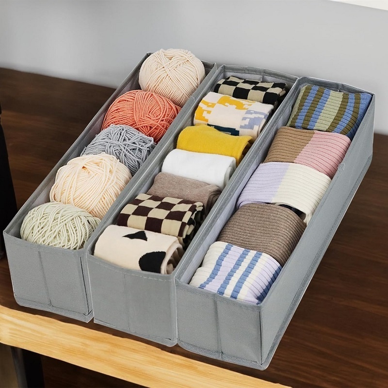 3PCs High Quality Long Rectangle Fabric Storage Containers Underwear Socks Drawer Organizer