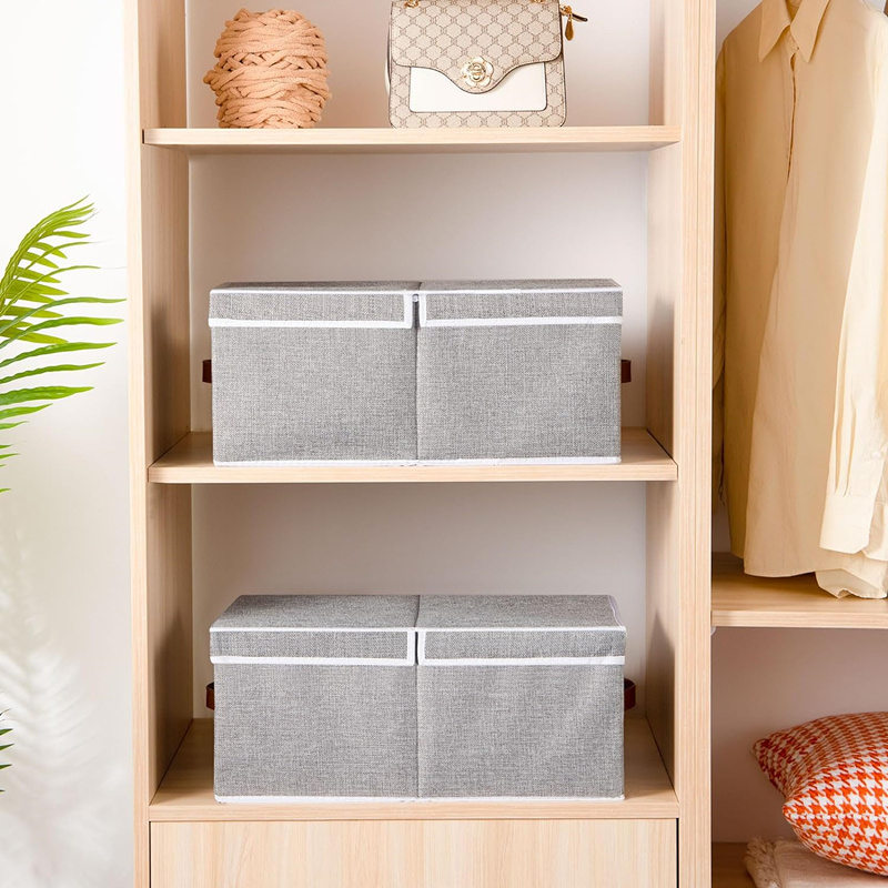 Foldable Stackable Fabric Storage Boxes with lid and handles Collapsible Storage Cube for Organizing