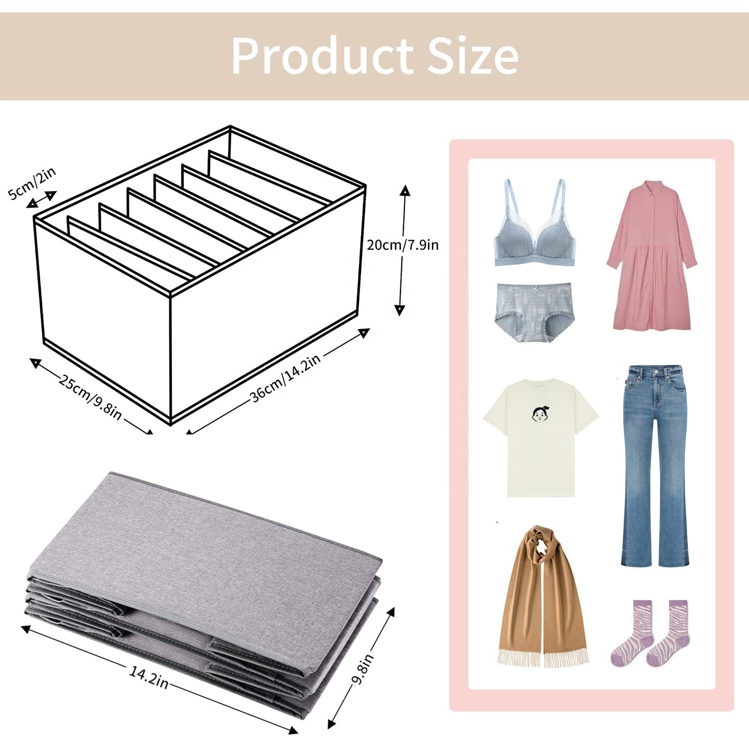 Wardrobe Drawer 7 Grid Jeans Organizer Closet Organizer for Jeans Pants Storage Box