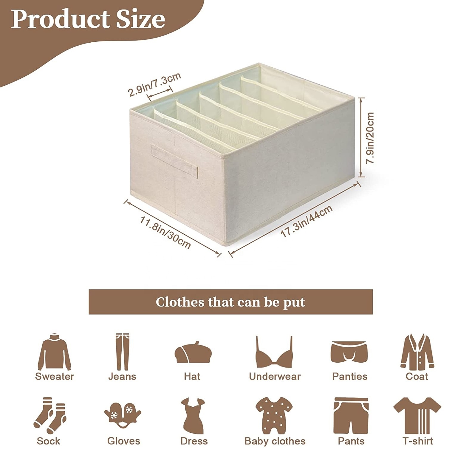 Custom 2 Pack Washable Wardrobe Storage Organizer 6 Grids Collapse Cotton Linen Closet Box Bin for Clothes Jeans