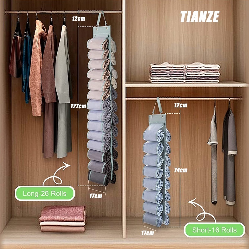 Custom Oxford Hanging Closet Wardrobe Organizer with 16 Roll Compartment for Clothes Yoga Pant Tank Top Towel Underwear T-shirt