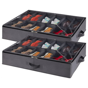 Large capacity under bed shoe storage box Foldable storage organizer with transparent window and handle