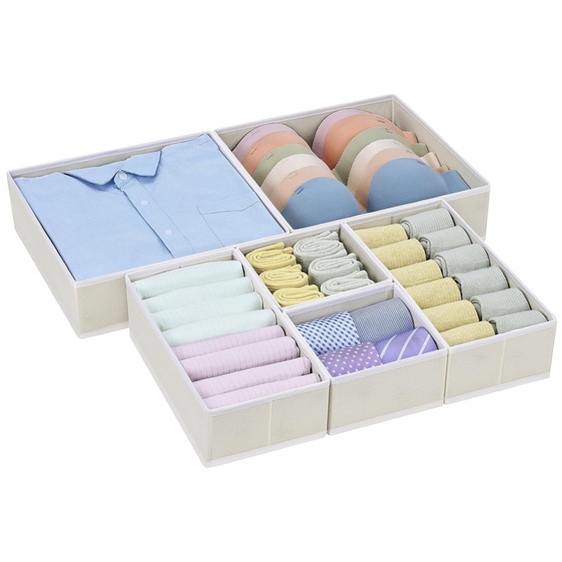 Wholesale Six-piece foldable non-woven underwear socks storage box drawer organizer for Bras T-shirts socks underwear