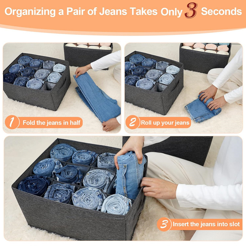 High quality 12 cell drawer storage grid storage box Jeans pants sweater towel T-shirt wardrobe rack divider wardrobe storage