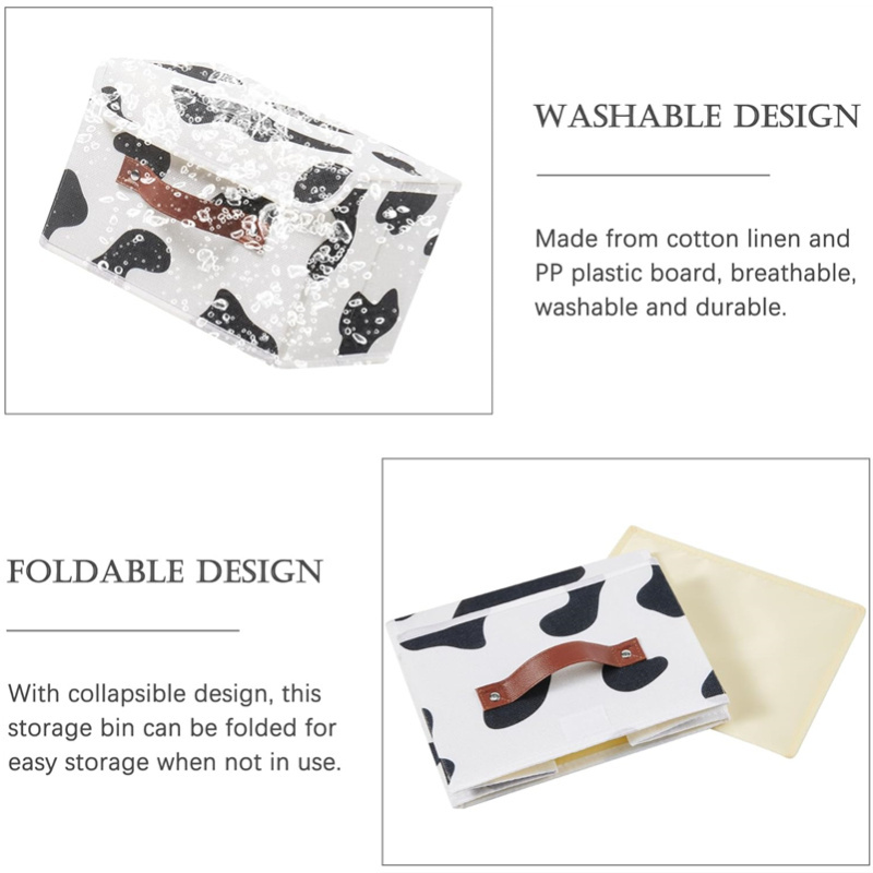 Foldable Washable Lidded Cotton Linen Closet Shelf Organizer Container Storage Bin with Lid Cow Print