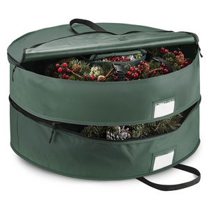 Christmas Wreath Storage Container 30 Inch Wreath Box, Garland Storage with 2 Zippers, Durable Handles