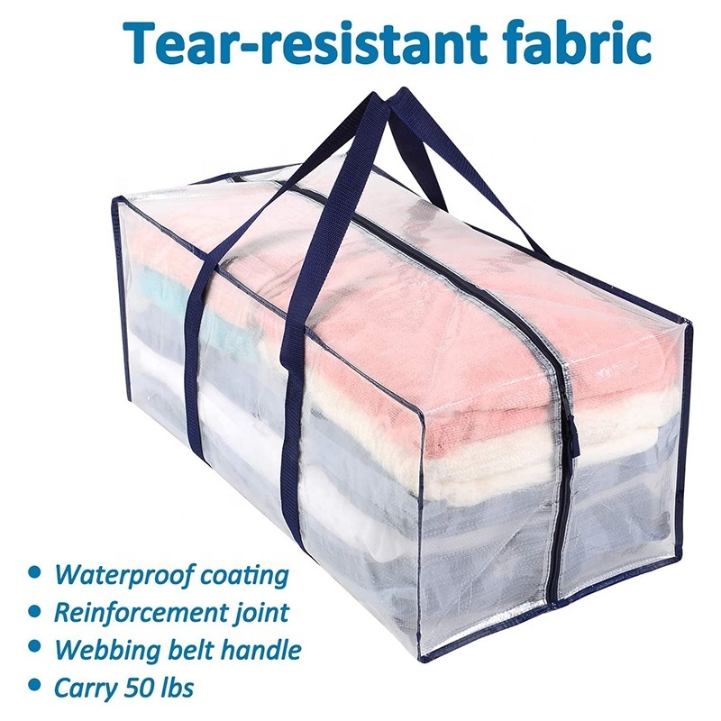 Foldable Heavy Duty Extra Large Clear Quilt Clothes Organizer Moving Tote Storage Bag